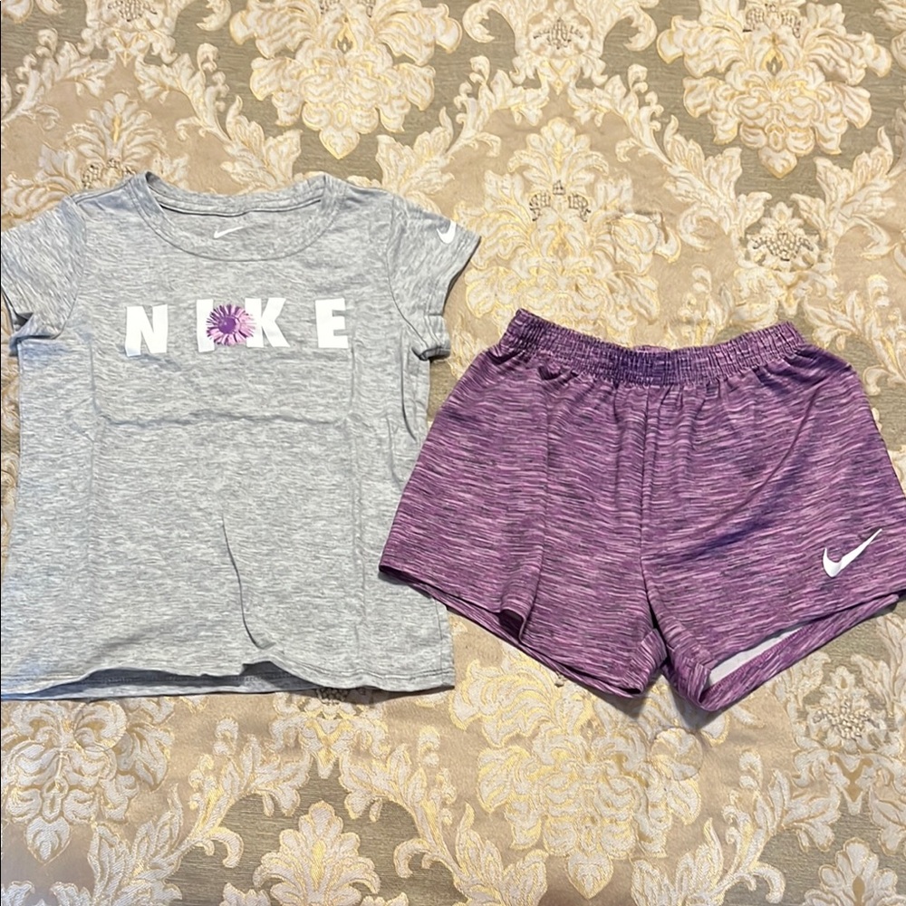 Girls Nike Gray Tee and Purple Shorts Set size 6x